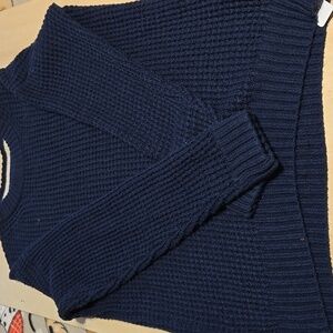 C2 NWOT American Eagle Chunky Waffle Knit Navy Blue Sweater Size Sm Ribbed Hem